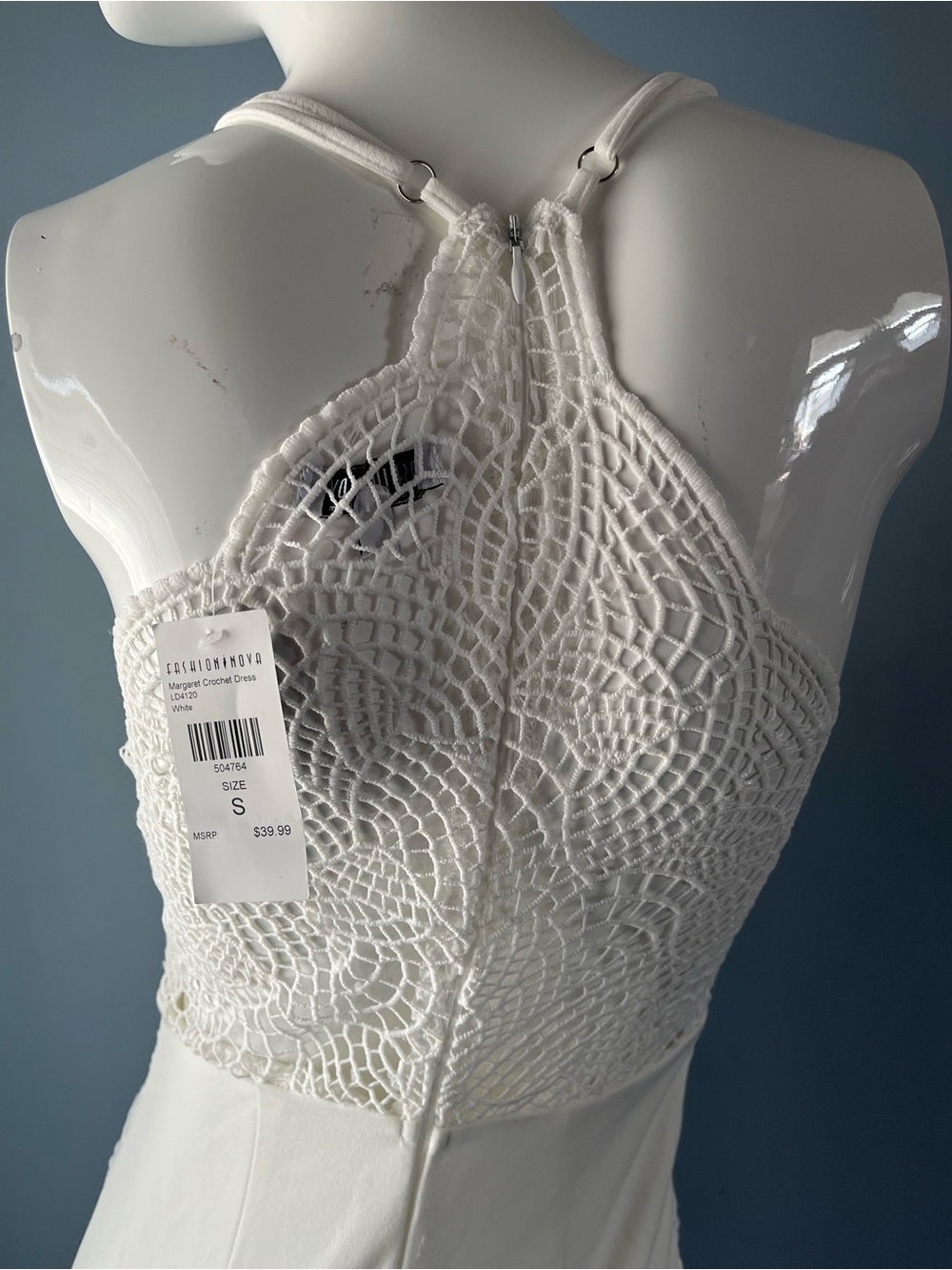 NWT Fashion Nova White Racerback Crochet Built-In Bra Bodycon Mini Dress Size S